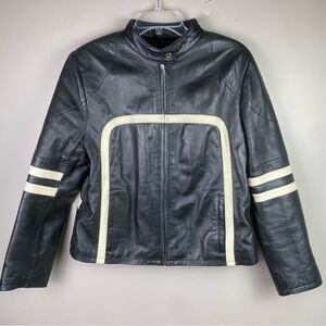 Vintage Wilson’s Leather buttery soft black and ivory moto jacket womens XL